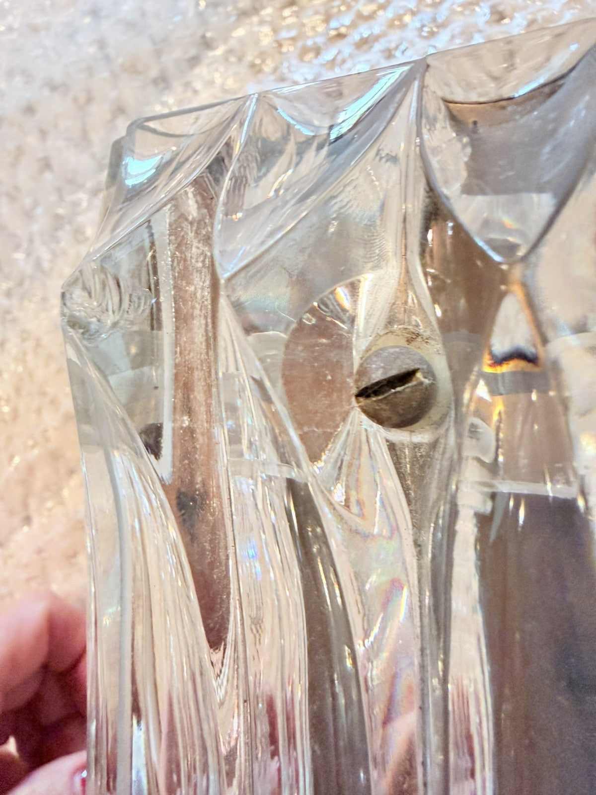 Pair Of Large Mid Century Faceted Glass Wall Sconces With Aged Brass Backplates