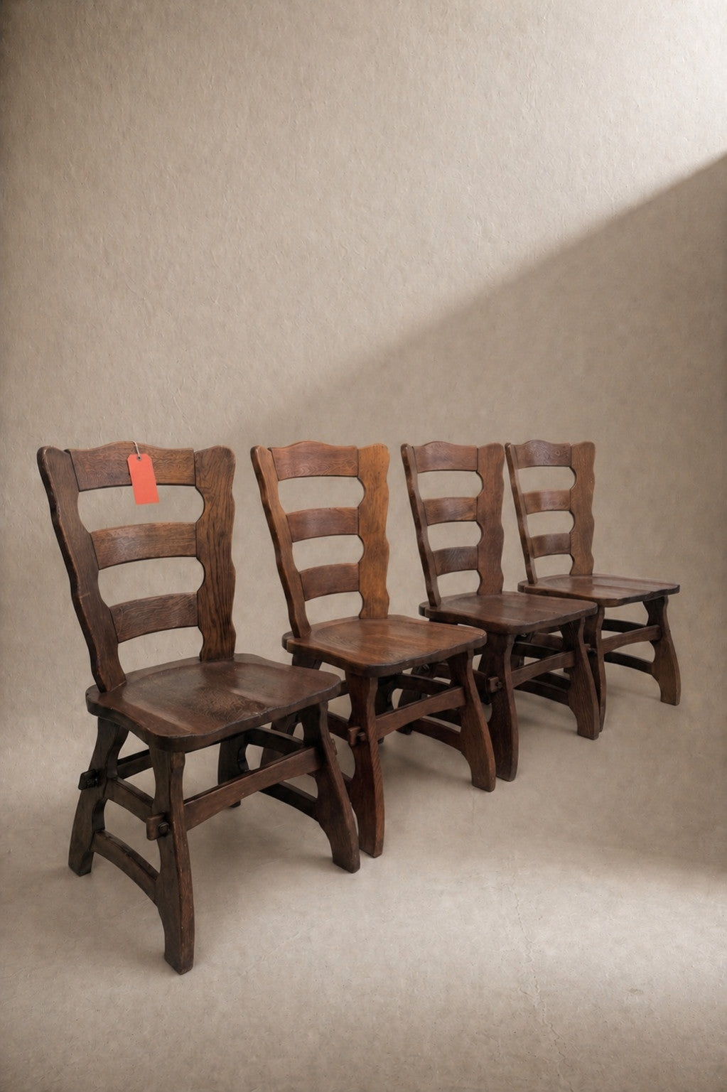 Set of 4 Mid Century Brutalist Oak Dining Chairs Henning kjaernulf style