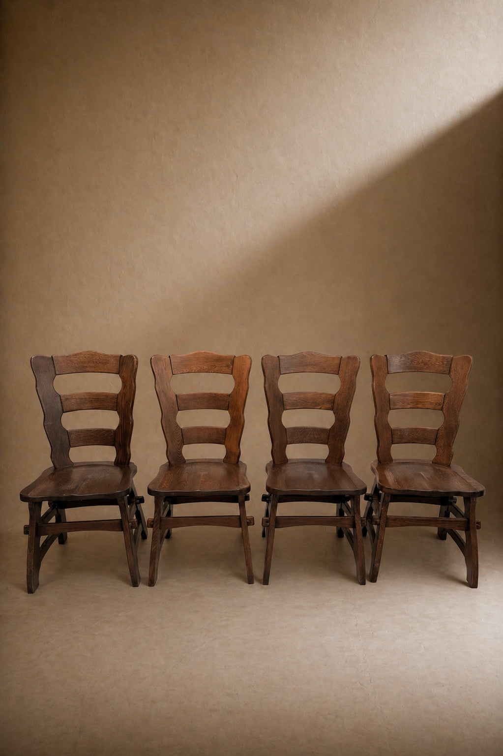 Set of 4 Mid Century Brutalist Oak Dining Chairs Henning kjaernulf style
