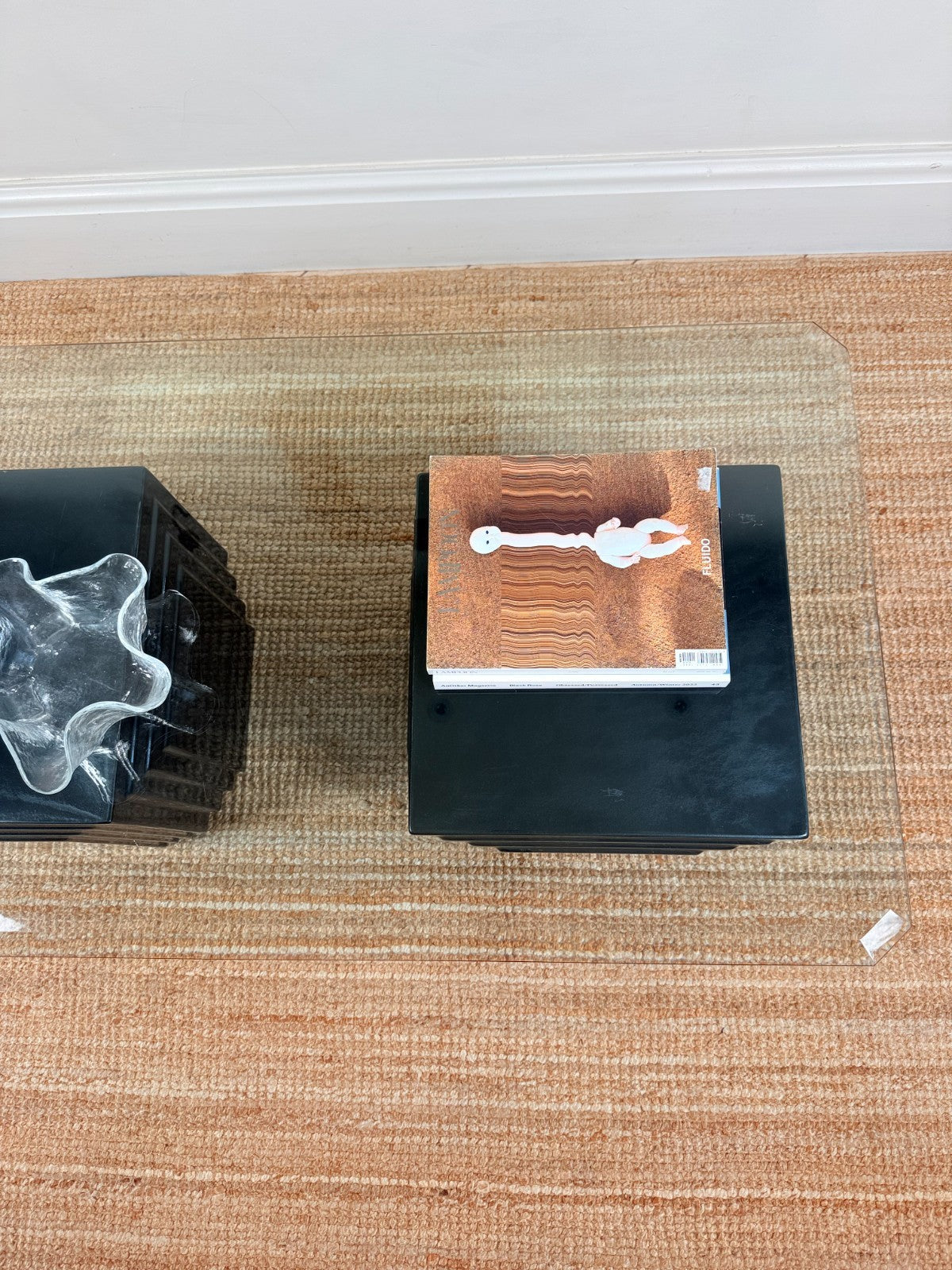 Vintage Mid Century Black Lacquer Glass Coffee Table Brutalist Postmodern
