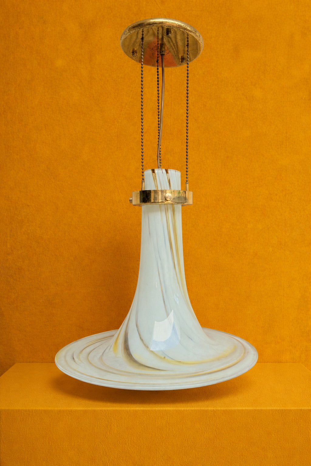 1970’s Mid Century Large Vintage Murano Opaline Swirl Large Glass Pendant Light