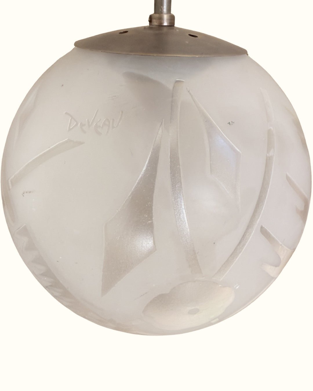 Deveau French Art Deco Frosted Glass And Bronze Pendant Light, France 1930's – Pendant Light – MILLA OBJETS