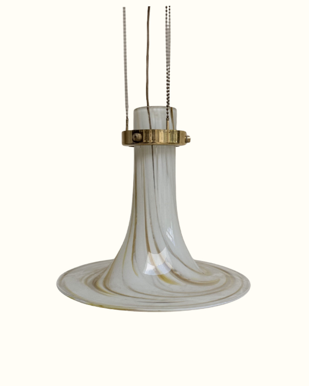 1970’s Mid Century Large Vintage Murano Opaline Swirl Large Glass Pendant Light