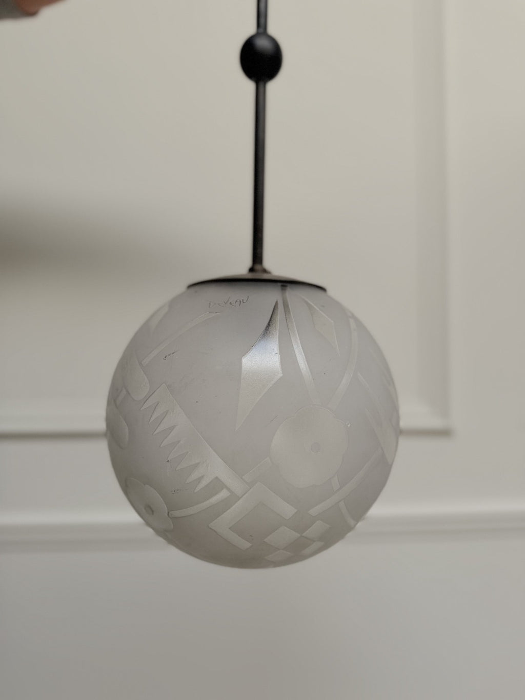 Deveau French Art Deco Frosted Glass And Bronze Pendant Light, France 1930's – Pendant Light – MILLA OBJETS