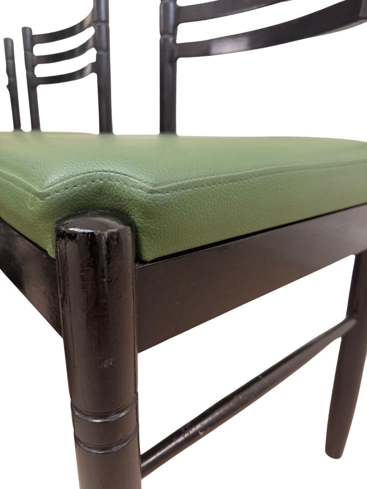 Set 6 Mid Century Style Black Lacquer Dining Chairs Green Upholstered Seats