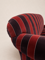 striped velvet curved-back two-seater sofa - curved upholstered back, rear detail